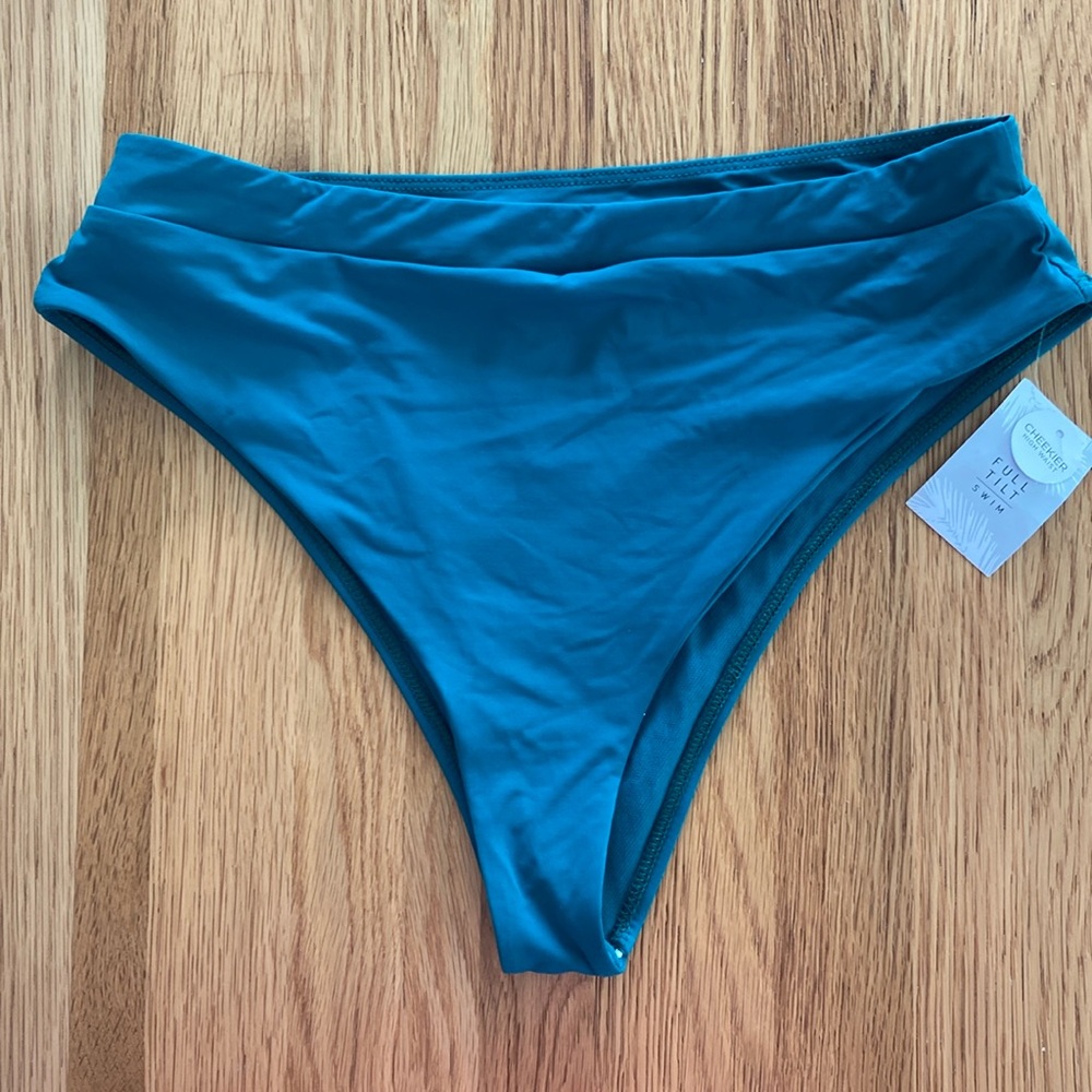 High waisted cheeky bathing suit bottom teal